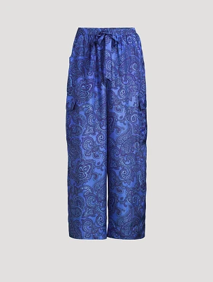 Ottie Wide-Leg Silk Trousers Paisley Print