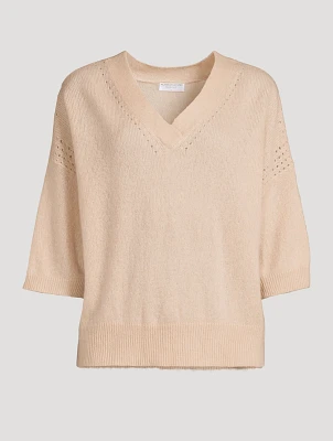 Short-Sleeve Pointelle Sweater