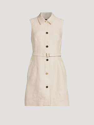 Belted Basket-Weave Linen Shirt Dress