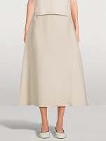 Basket-Weave Linen Midi Skirt