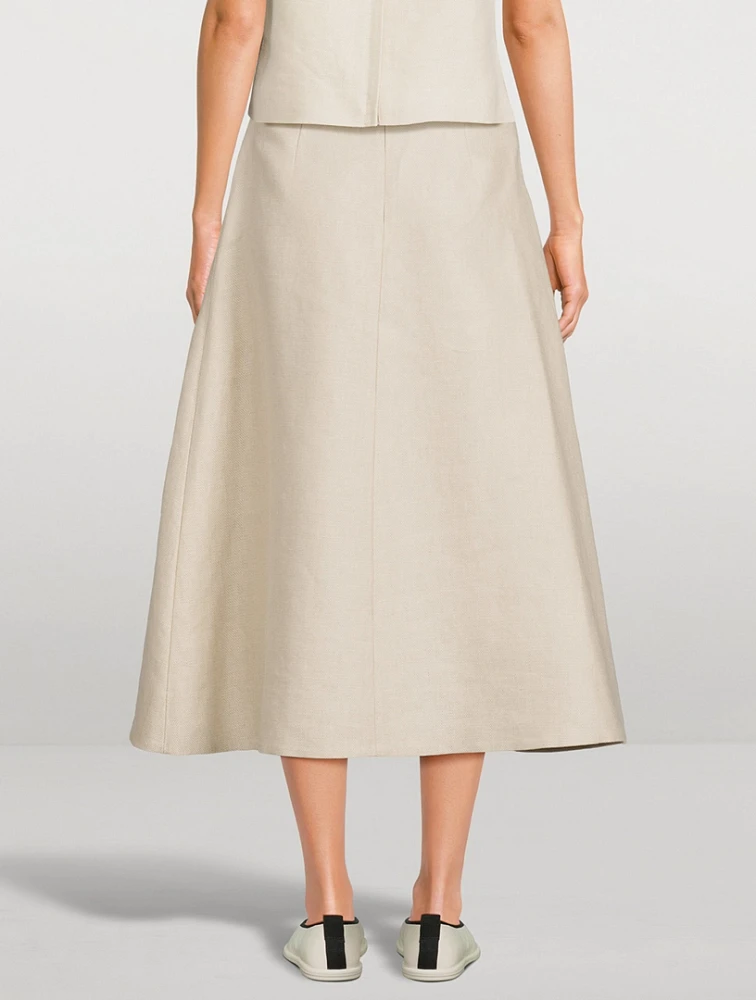 Basket-Weave Linen Midi Skirt