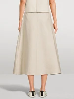 Basket-Weave Linen Midi Skirt