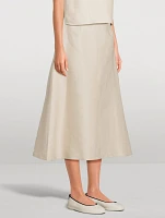 Basket-Weave Linen Midi Skirt