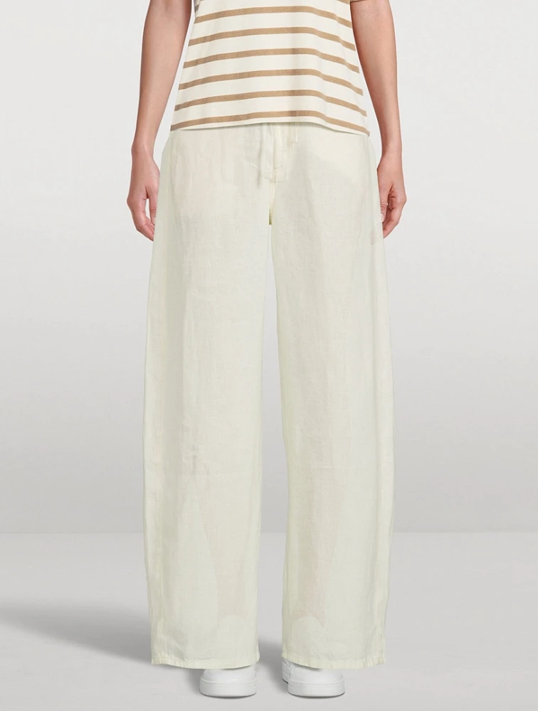 Brynn Drawstring Wide-Leg Linen Trousers