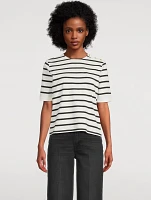 Button-Trimmed T-Shirt Stripe Print