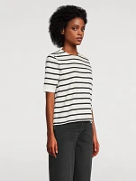 Button-Trimmed T-Shirt Stripe Print