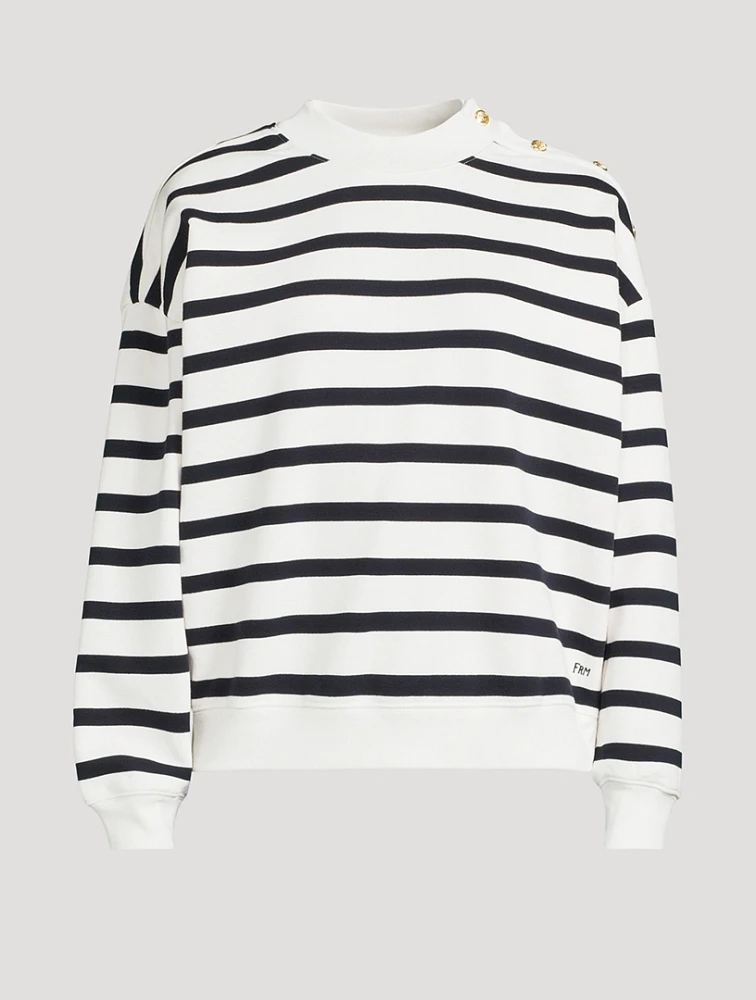 Button-Trimmed Sweatshirt Stripe Print