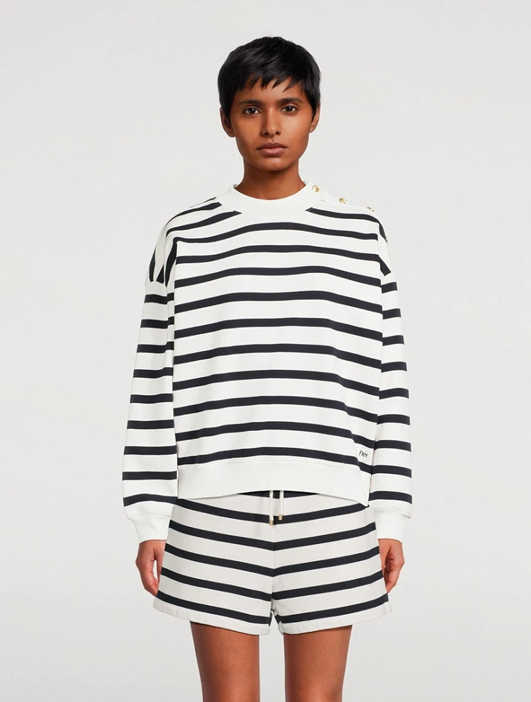 Button-Trimmed Sweatshirt Stripe Print