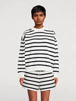 Button-Trimmed Sweatshirt Stripe Print