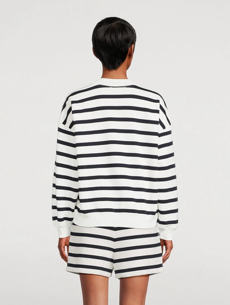 Button-Trimmed Sweatshirt Stripe Print