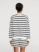 Button-Trimmed Sweatshirt Stripe Print