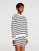 Button-Trimmed Sweatshirt Stripe Print