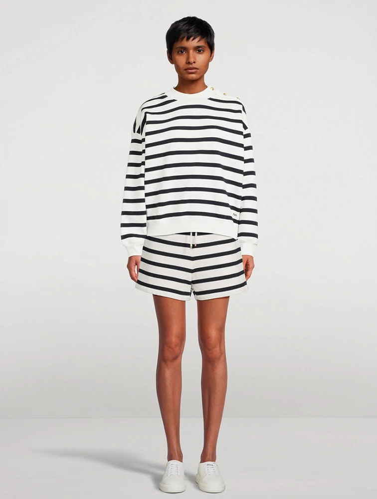 Button-Trimmed Sweatshirt Stripe Print