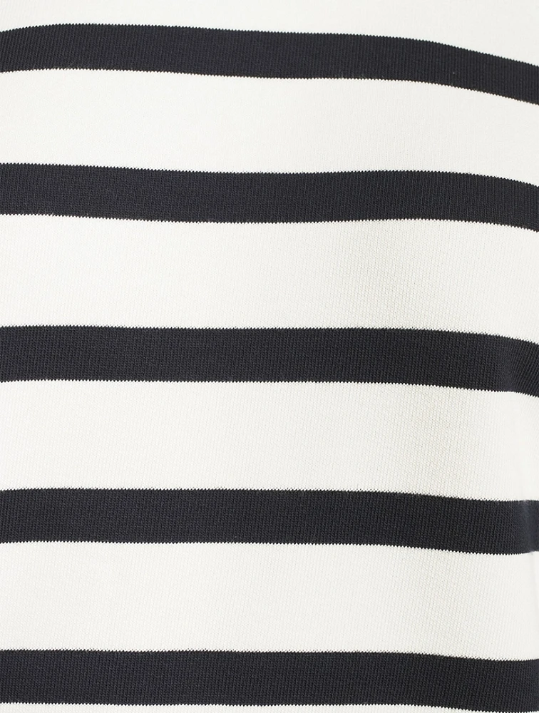 Button-Trimmed Sweatshirt Stripe Print