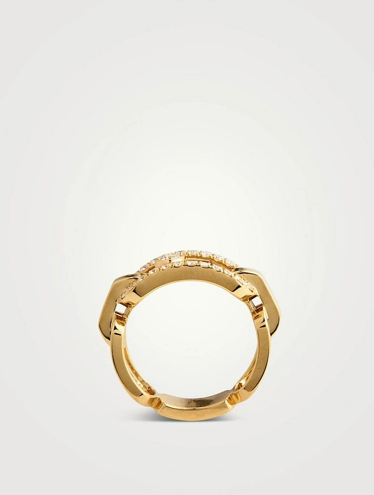 Move Link 18K Gold Ring With Diamonds