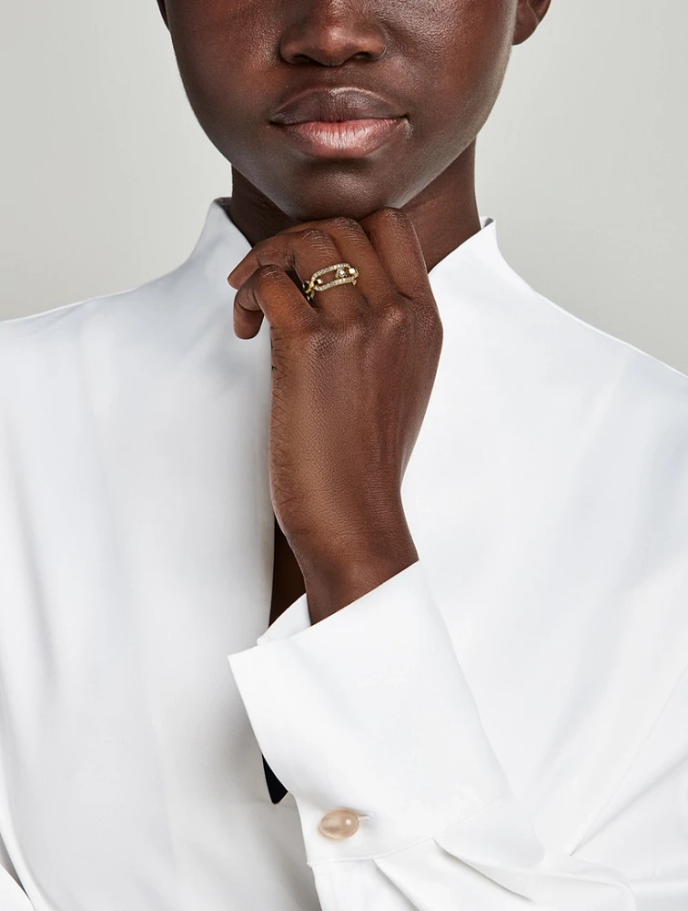 Move Link 18K Gold Ring With Diamonds