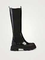 Croc-Embossed Patent Knee-High Boots