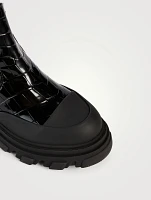 Croc-Embossed Patent Knee-High Boots