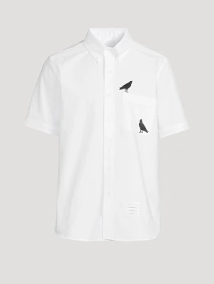 Satin Short-Sleeve Shirt With Raven Embroidery