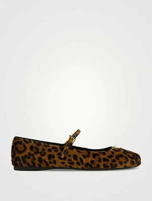 Leather Mary Jane Ballet Flats Leopard Print