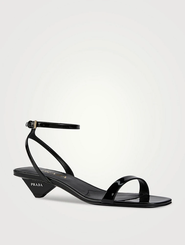 Logo-Heel Leather Ankle-Strap Sandals