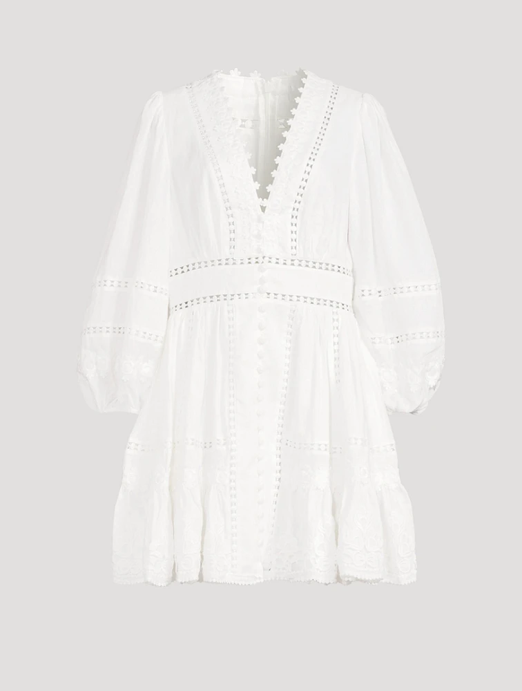 Pop Embroidered Linen Mini Dress