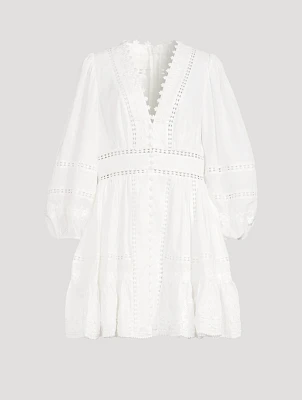 Pop Embroidered Linen Mini Dress