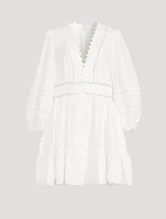 Pop Embroidered Linen Mini Dress