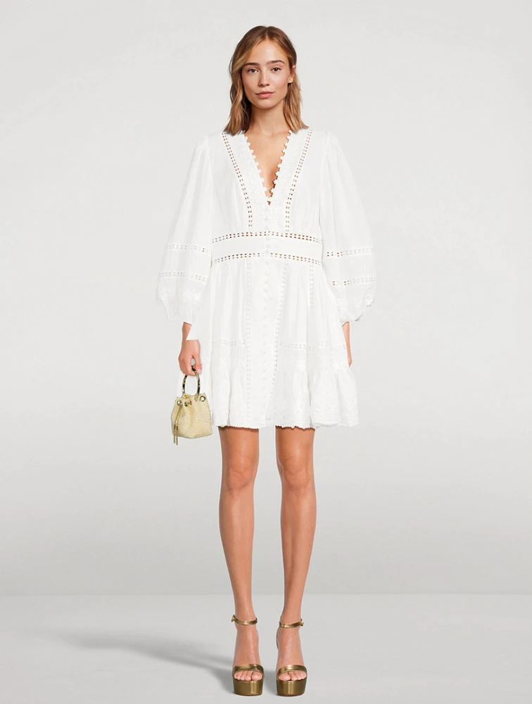Pop Embroidered Linen Mini Dress