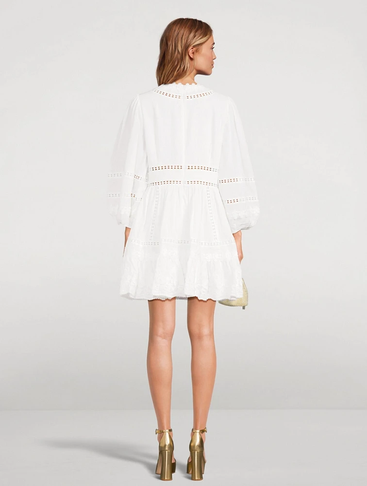 Pop Embroidered Linen Mini Dress