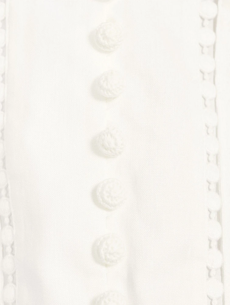 Pop Embroidered Linen Mini Dress