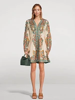 Ottie Linen Mini Dress Paisley Print