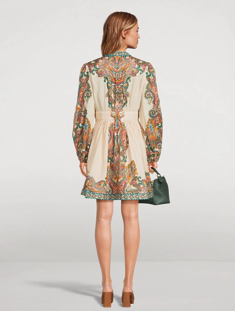 Ottie Linen Mini Dress Paisley Print