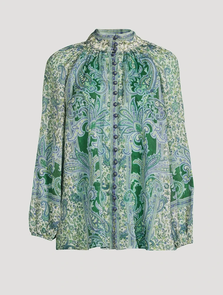 Ottie Puff-Sleeve Blouse Paisley Print