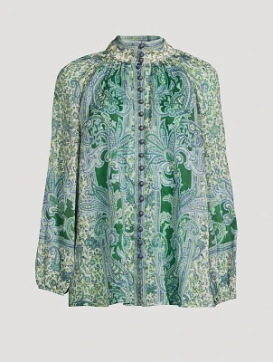 Ottie Puff-Sleeve Blouse Paisley Print