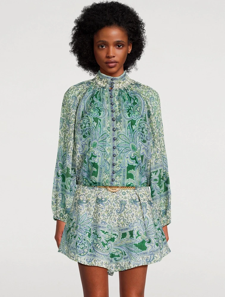 Ottie Puff-Sleeve Blouse Paisley Print