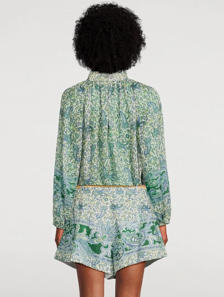 Ottie Puff-Sleeve Blouse Paisley Print