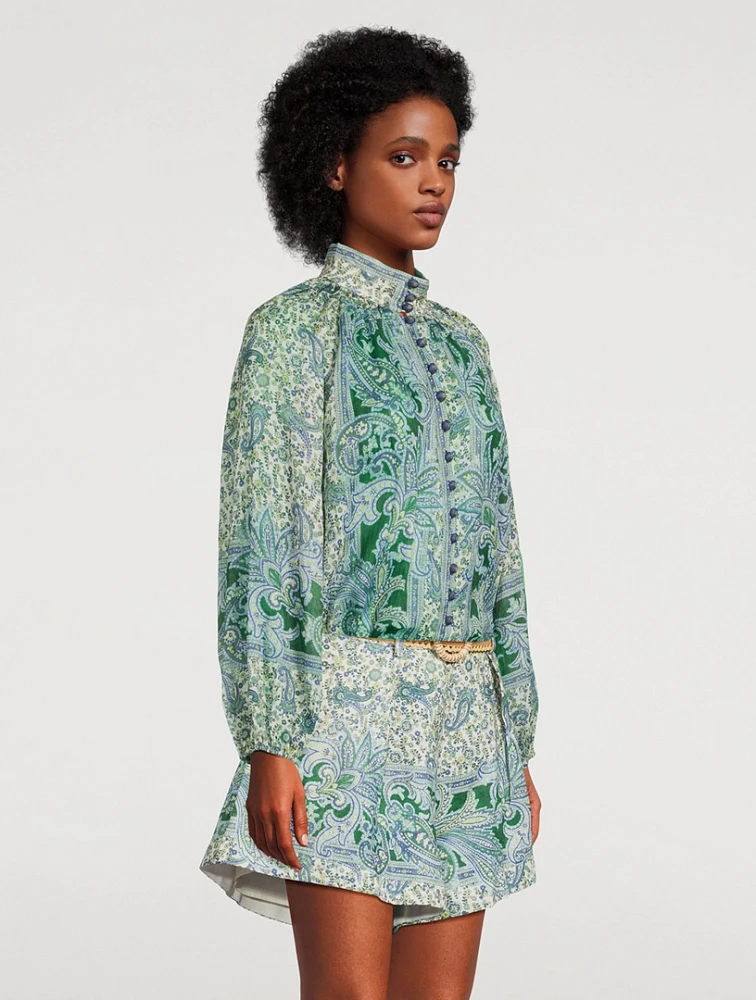 Ottie Puff-Sleeve Blouse Paisley Print