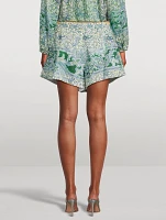 Ottie Belted Linen Shorts Paisley Print