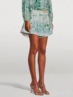 Ottie Belted Linen Shorts Paisley Print