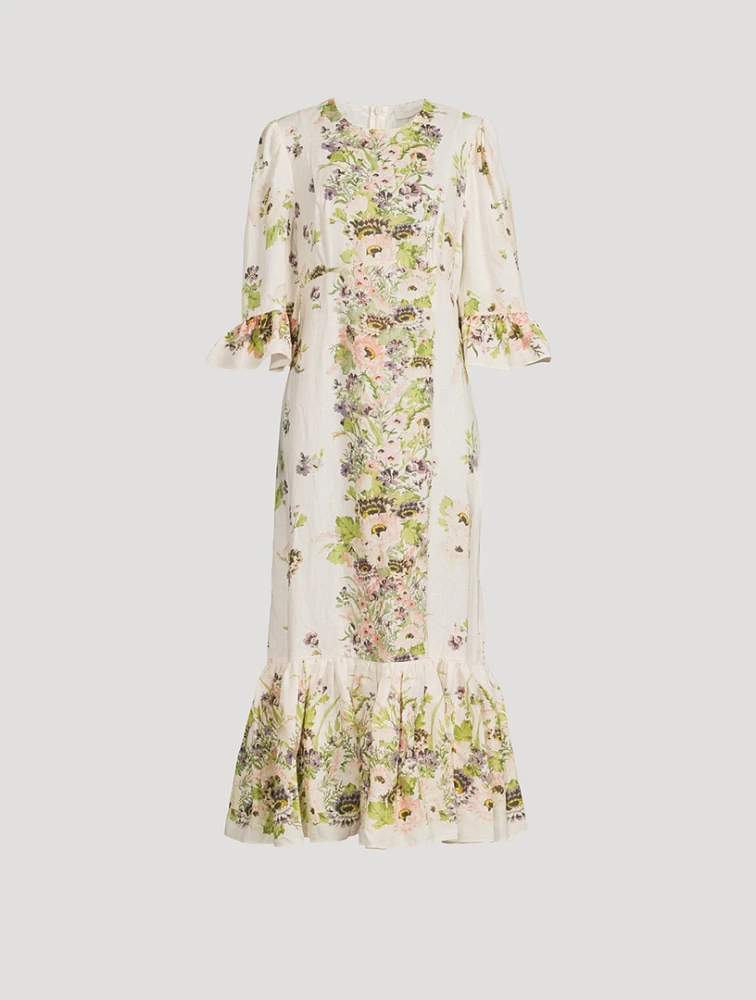 Halliday Linen Midi Dress Floral Print