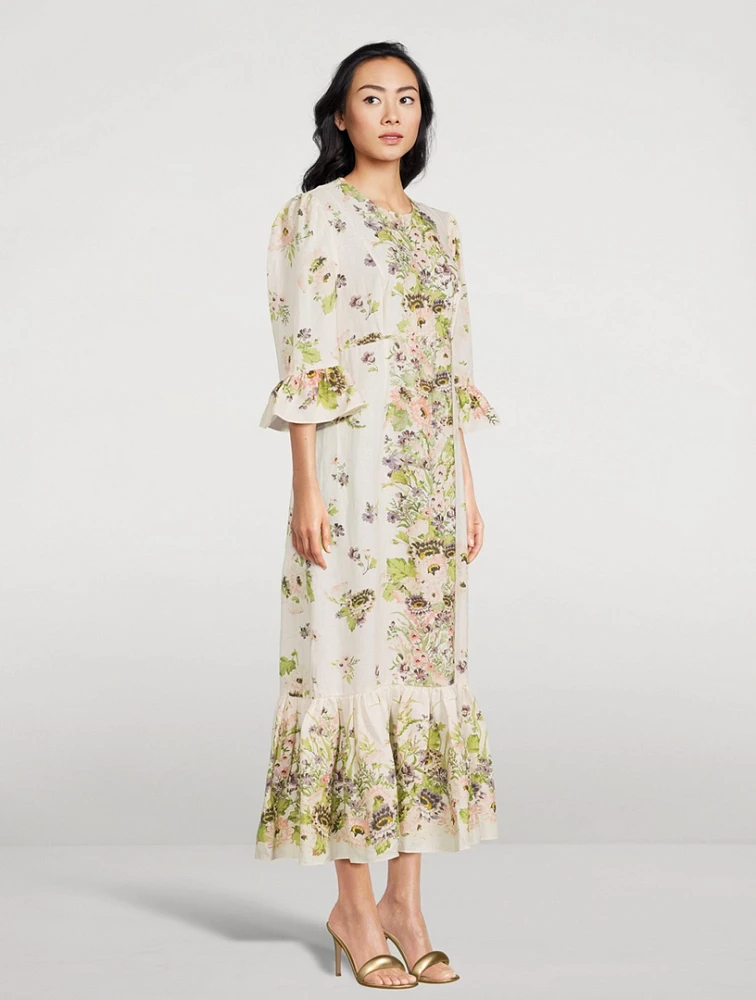 Halliday Linen Midi Dress Floral Print