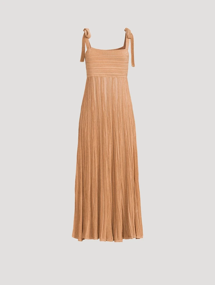 Ottie Metallic Plissé Midi Dress