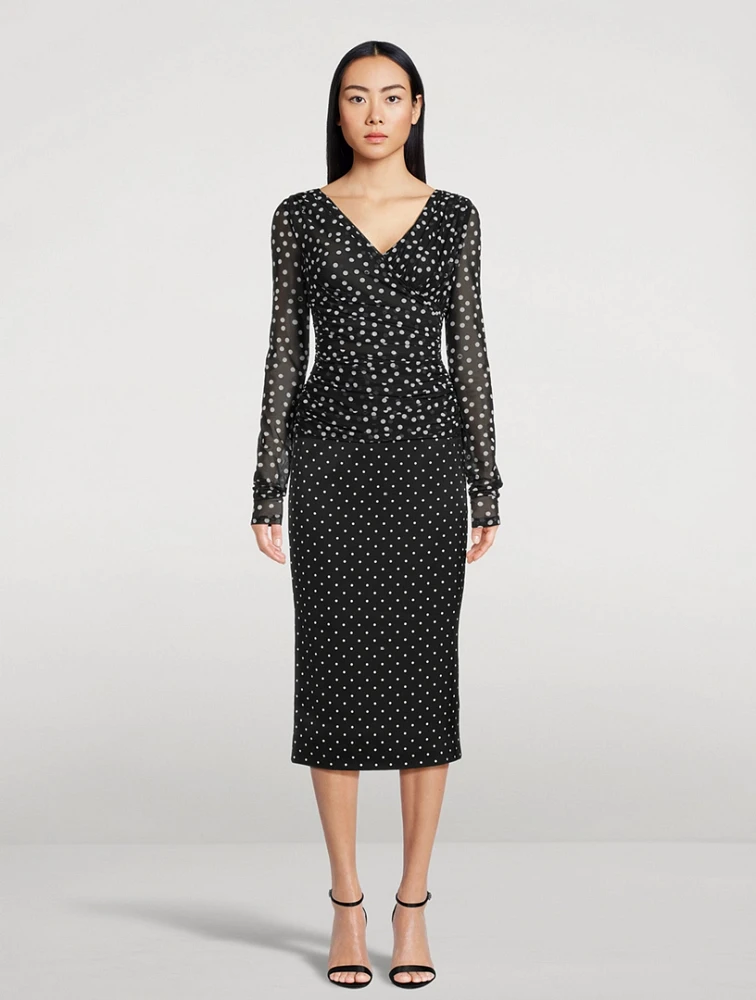 Charmeuse Pencil Skirt Polka Dot Print