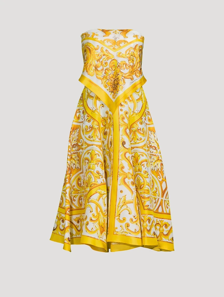 Silk Midi Dress Majolica Print