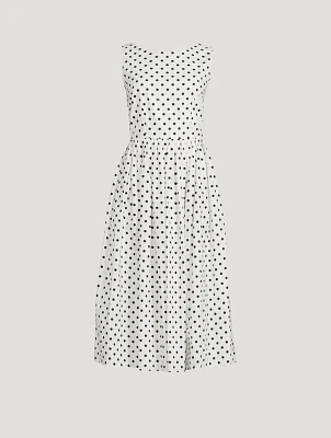 Cotton Midi Dress Polka Dot Print