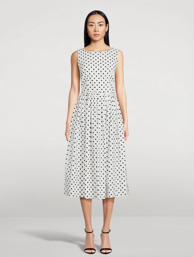 Cotton Midi Dress Polka Dot Print