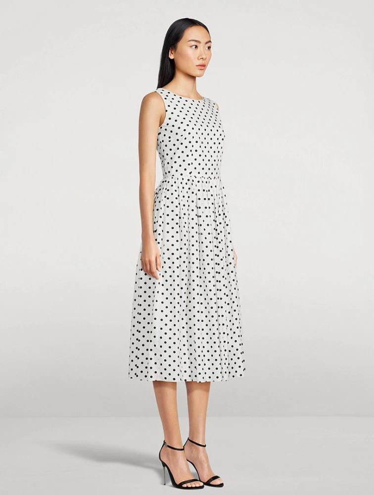 Cotton Midi Dress Polka Dot Print