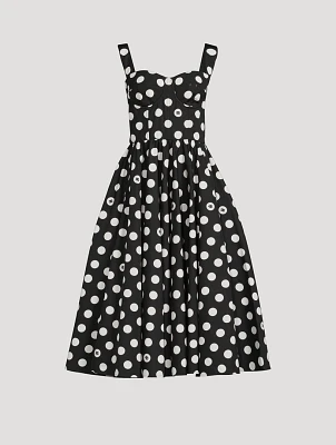 Poplin Corset Midi Dress Polka Dot Print