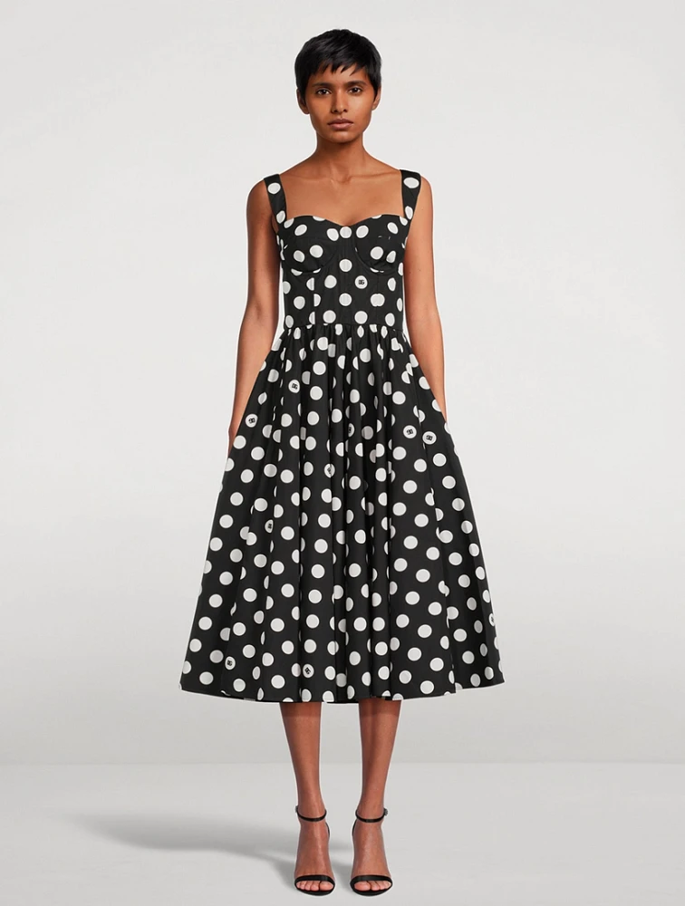 Poplin Corset Midi Dress Polka Dot Print